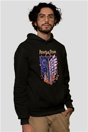 Attack On Titan Baskılı Unisex Siyah Hoodie