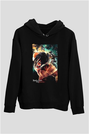 Attack On Titan Baskılı Unisex Siyah Hoodie