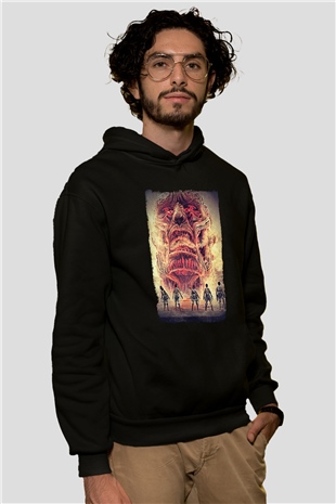 Attack On Titan Baskılı Unisex Siyah Hoodie