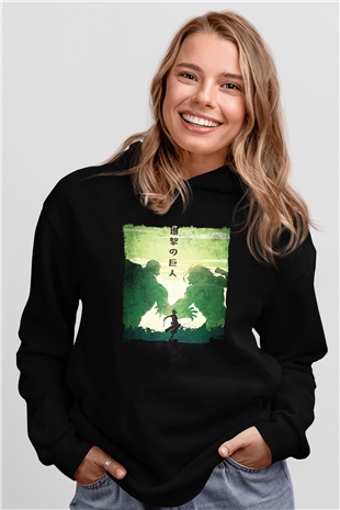 Attack On Titan Baskılı Unisex Siyah Hoodie