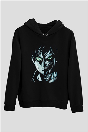 Attack On Titan Baskılı Unisex Siyah Hoodie