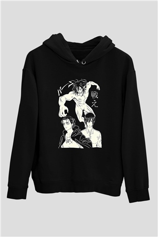 Attack On Titan Baskılı Unisex Siyah Hoodie