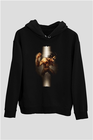 Attack On Titan Baskılı Unisex Siyah Hoodie
