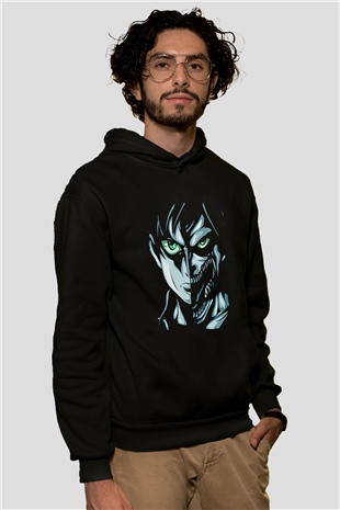 Attack On Titan Baskılı Unisex Siyah Hoodie