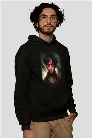 Attack On Titan Baskılı Unisex Siyah Hoodie