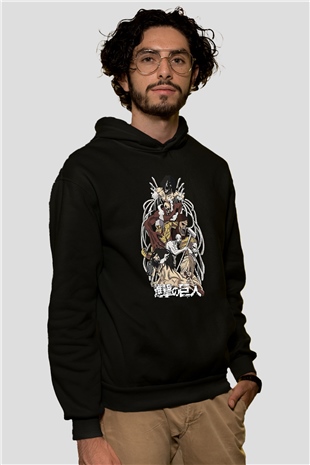 Attack On Titan Baskılı Unisex Siyah Hoodie