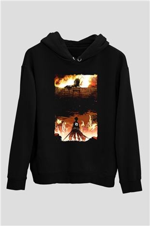 Attack On Titan Baskılı Unisex Siyah Hoodie