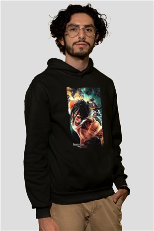 Attack On Titan Baskılı Unisex Siyah Hoodie