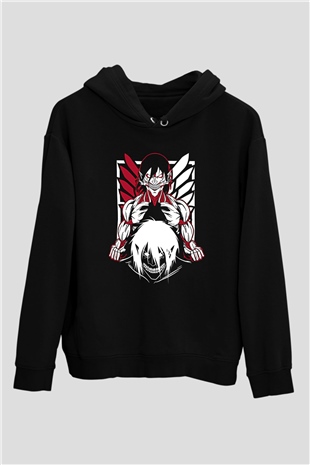 Attack On Titan Baskılı Unisex Siyah Hoodie