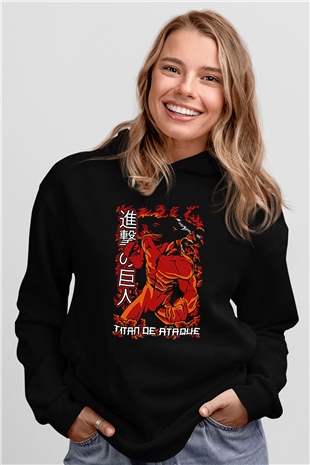 Attack On Titan Baskılı Unisex Siyah Hoodie
