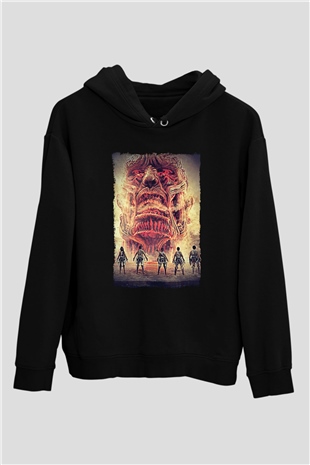 Attack On Titan Baskılı Unisex Siyah Hoodie