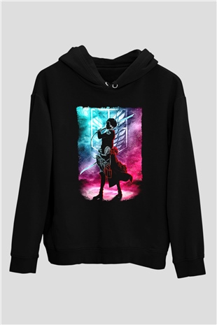 Attack On Titan Baskılı Unisex Siyah Hoodie