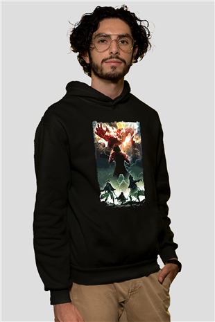 Attack On Titan Baskılı Unisex Siyah Hoodie