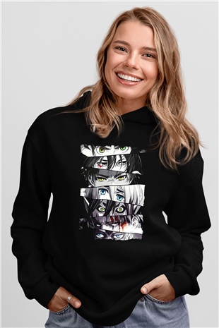 Attack On Titan Baskılı Unisex Siyah Hoodie