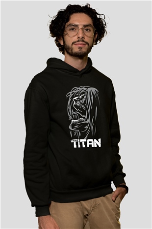 Attack On Titan Baskılı Unisex Siyah Hoodie