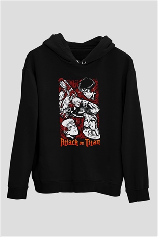 Attack On Titan Baskılı Unisex Siyah Hoodie