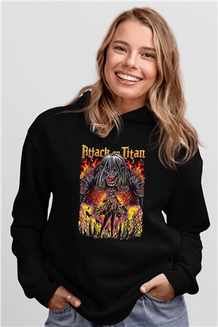 Attack On Titan Baskılı Unisex Siyah Hoodie