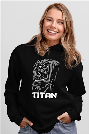 Attack On Titan Baskılı Unisex Siyah Hoodie