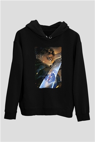Attack On Titan Baskılı Unisex Siyah Hoodie