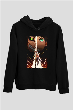 Attack On Titan Baskılı Unisex Siyah Hoodie