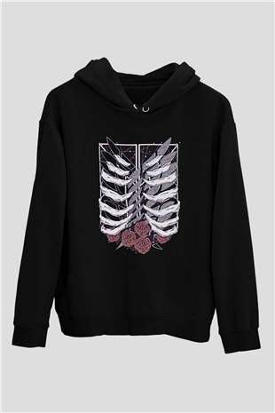 Attack On Titan Baskılı Unisex Siyah Hoodie