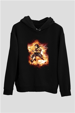 Attack On Titan Baskılı Unisex Siyah Hoodie