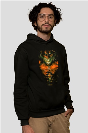 Attack On Titan Baskılı Unisex Siyah Hoodie
