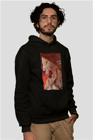 Attack On Titan Baskılı Unisex Siyah Hoodie
