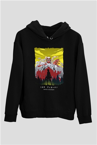 Attack On Titan Baskılı Unisex Siyah Hoodie