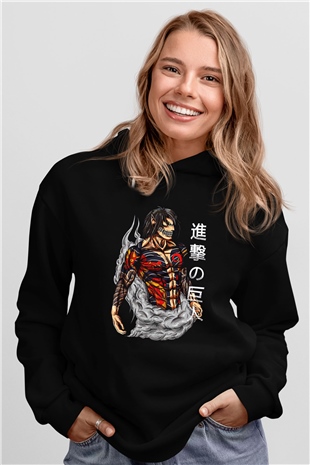 Attack On Titan Baskılı Unisex Siyah Hoodie