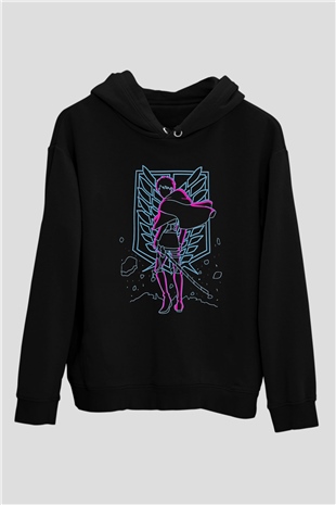 Attack On Titan Baskılı Unisex Siyah Hoodie