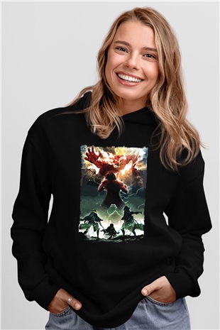Attack On Titan Baskılı Unisex Siyah Hoodie