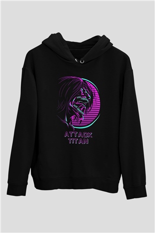 Attack On Titan Baskılı Unisex Siyah Hoodie