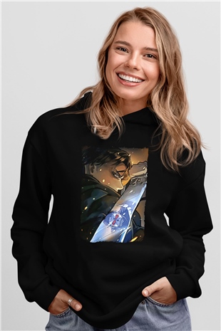 Attack On Titan Baskılı Unisex Siyah Hoodie