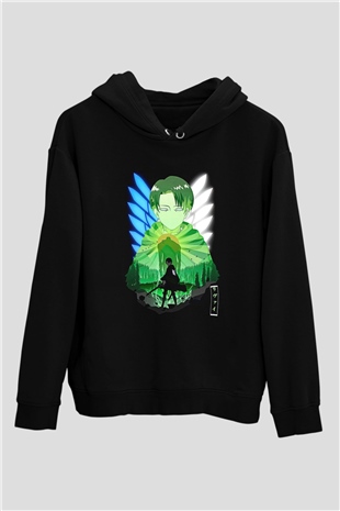 Attack On Titan Baskılı Unisex Siyah Hoodie