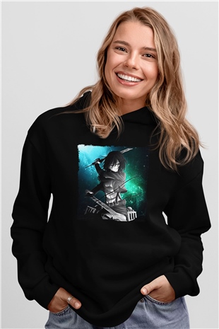 Attack On Titan Baskılı Unisex Siyah Hoodie