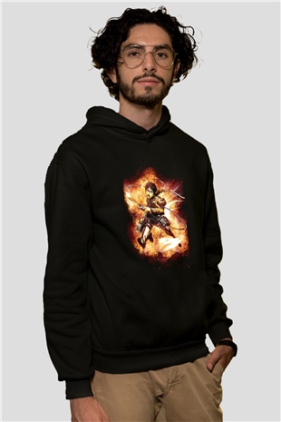 Attack On Titan Baskılı Unisex Siyah Hoodie