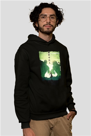 Attack On Titan Baskılı Unisex Siyah Hoodie