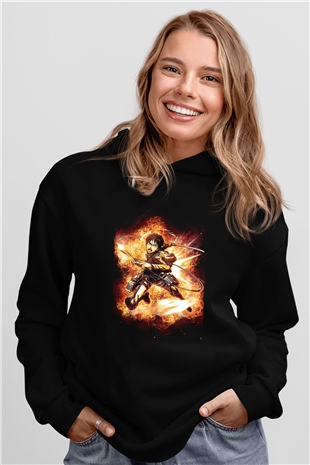 Attack On Titan Baskılı Unisex Siyah Hoodie