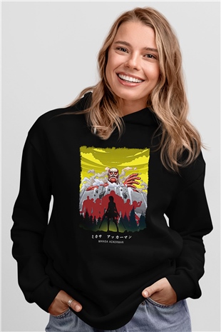 Attack On Titan Baskılı Unisex Siyah Hoodie