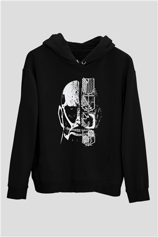 Attack On Titan Baskılı Unisex Siyah Hoodie
