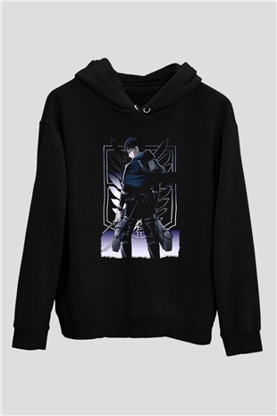 Attack On Titan Baskılı Unisex Siyah Hoodie