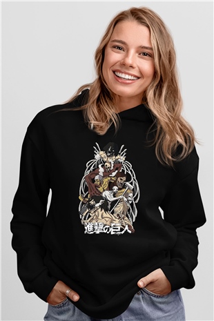Attack On Titan Baskılı Unisex Siyah Hoodie