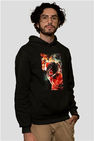 Attack On Titan Baskılı Unisex Siyah Hoodie