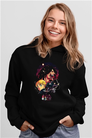 Attack On Titan Baskılı Unisex Siyah Hoodie