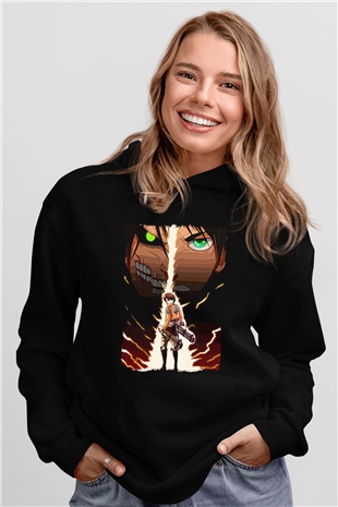 Attack On Titan Baskılı Unisex Siyah Hoodie