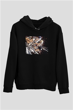 Attack On Titan Baskılı Unisex Siyah Hoodie