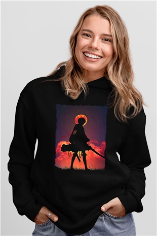 Attack On Titan Baskılı Unisex Siyah Hoodie