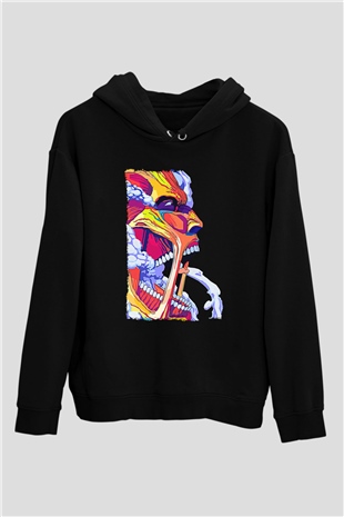 Attack On Titan Baskılı Unisex Siyah Hoodie