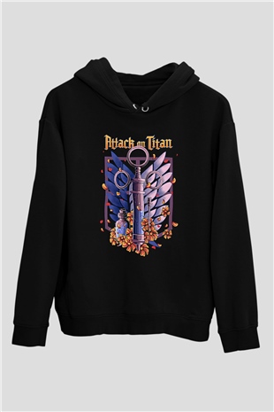 Attack On Titan Baskılı Unisex Siyah Hoodie